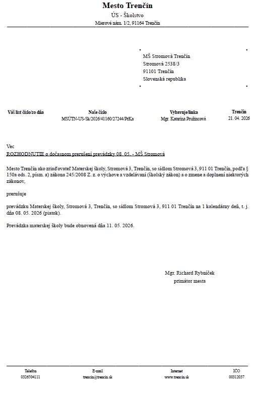 8. MÁJ- PRERUŠENIE PREVÁDZKY