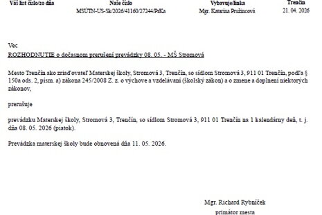 8. MÁJ- PRERUŠENIE PREVÁDZKY